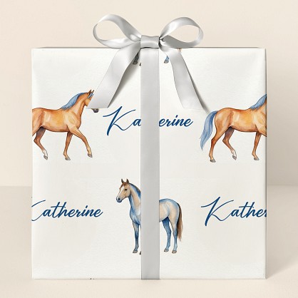 Personalized Watercolor Horses Wrapping Paper