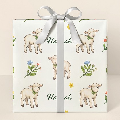 Personalized Farm Lamb Floral Congratulations Wrapping Paper