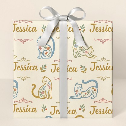 Vintage Floral Cats Wrapping Paper