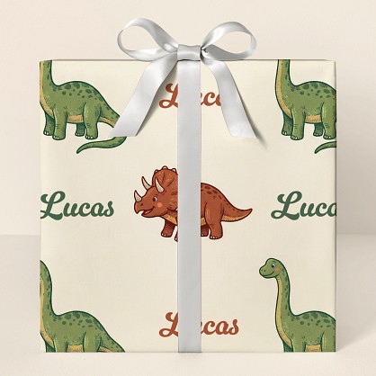 Personalized Vintage Dinosaur Kids Wrapping Paper