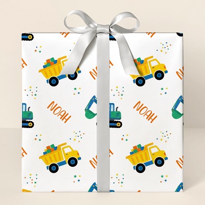Personalized Construction Trucks Birthday Confetti Wrapping Paper