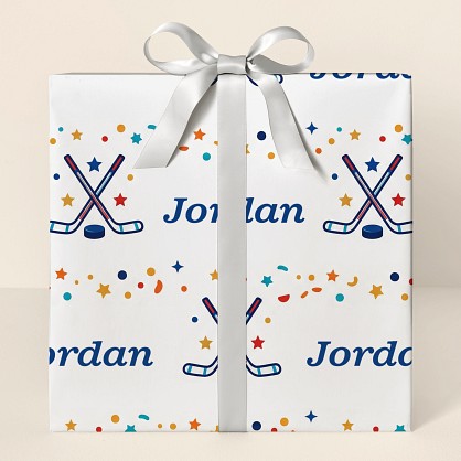 Personalized Hockey Birthday Confetti Wrapping Paper