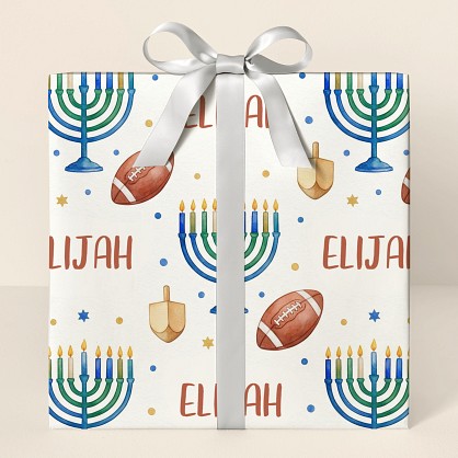 Personalized Hanukkah Football Watercolor Wrapping Paper