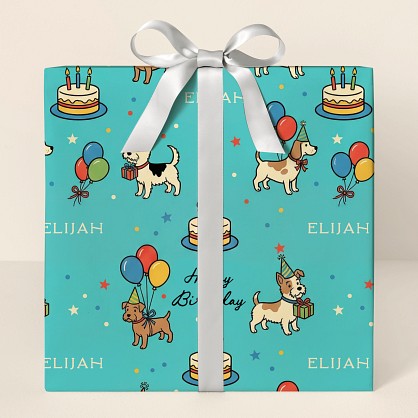 Retro Dog Birthday Party Personalized Wrapping Paper