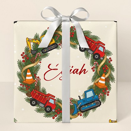 Personalized Construction Christmas Wreaths Wrapping Paper