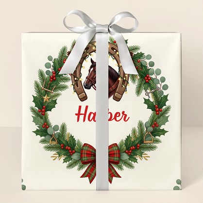 Personalized Christmas Horse Wreath Wrapping Paper