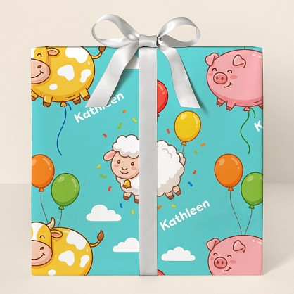 Personalized Farm Animals Birthday Balloon Wrapping Paper