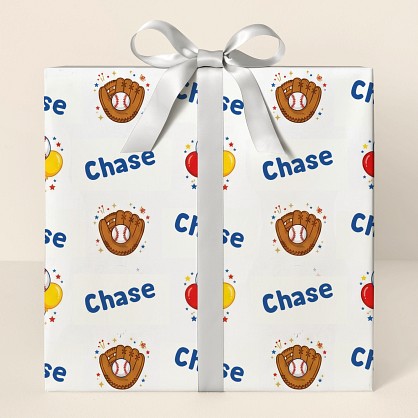 Personalized Baseball Birthday Balloons Wrapping Paper