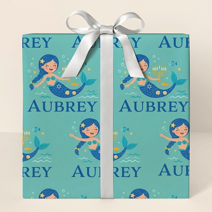 Personalized Hanukkah Mermaid Kids Wrapping Paper