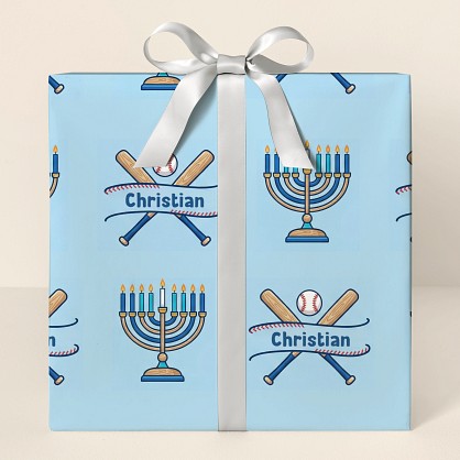 Personalized Baseball Hanukkah Wrapping Paper