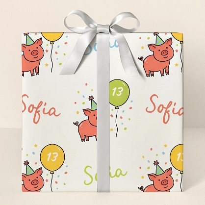 Personalized Party Pig Birthday Wrapping Paper