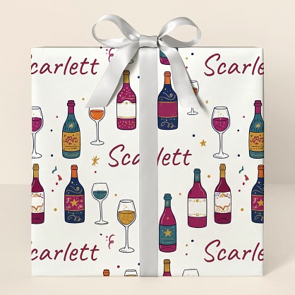 Personalized Wine Bottles & Glasses Birthday Wrapping Paper