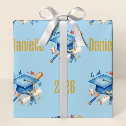 Personalized Baseball Graduation Watercolor Wrapping Paper