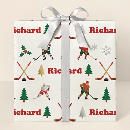 Personalized Hockey Christmas Wrapping Paper