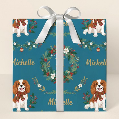 Personalized Christmas Dog & Wreath Wrapping Paper