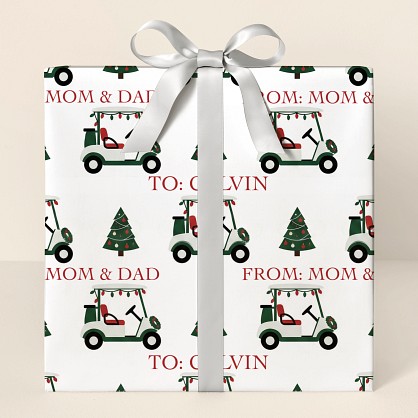 Personalized Golf Cart Christmas Wrapping Paper