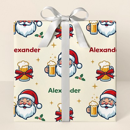 Personalized Santa Beer Christmas Wrapping Paper