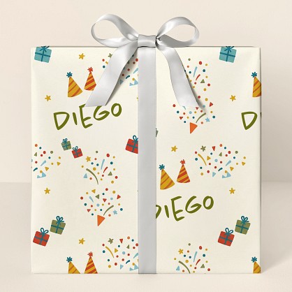 Personalized Birthday Celebration Hand-Drawn Wrapping Paper