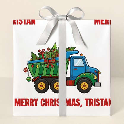Personalized Christmas Construction Trucks Wrapping Paper