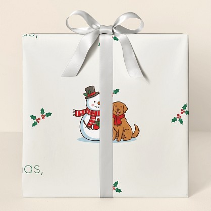 Personalized Christmas Snowman and Dog Wrapping Paper