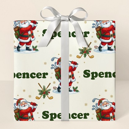 Personalized Golfing Santa Christmas Wrapping Paper
