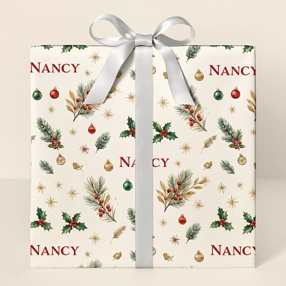 Personalized Christmas Botanical Wrapping Paper