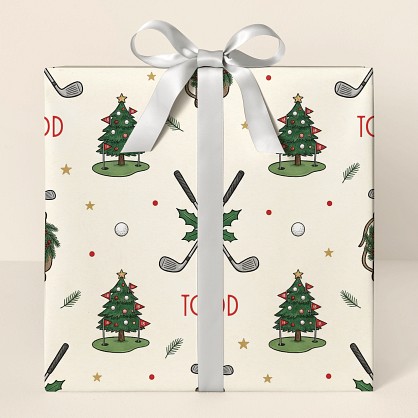Personalized Christmas Golf Hand-Drawn Wrapping Paper