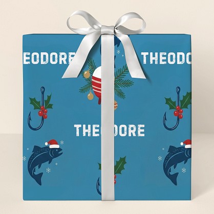 Personalized Christmas Fishing Wrapping Paper