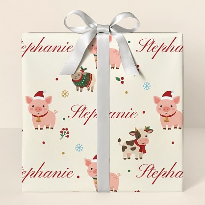 Personalized Christmas Farm Animals Wrapping Paper