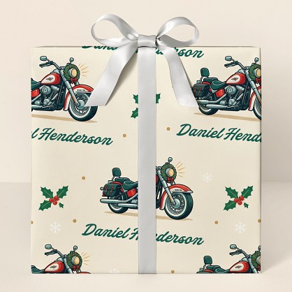 Personalized Christmas Motorcycle Pattern Wrapping Paper