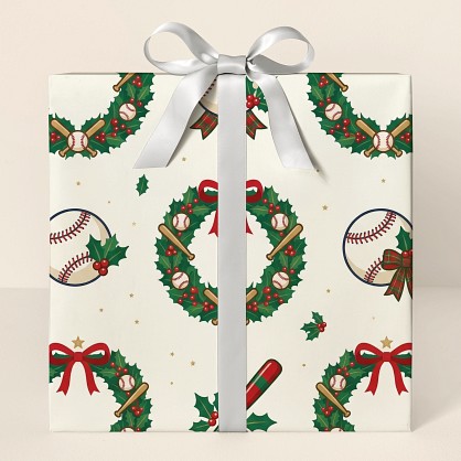 Personalized Baseball Christmas Festive Holiday Wrapping Paper