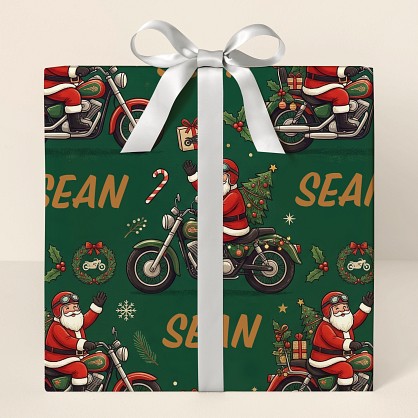 Personalized Santa Biker Christmas Wrapping Paper