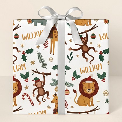Personalized Safari Christmas Animals Wrapping Paper