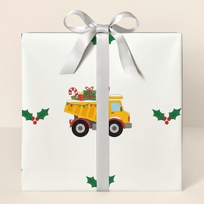 Personalized Christmas Construction Trucks Wrapping Paper