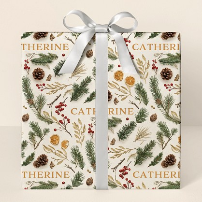 Personalized Christmas Botanicals Wrapping Paper