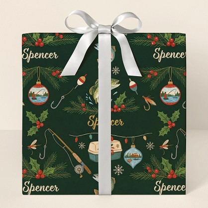 Personalized Christmas Fishing Ornaments Wrapping Paper