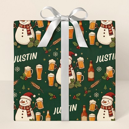 Personalized Christmas Beer Snowman Wrapping Paper