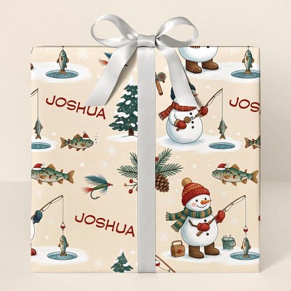 Personalized Christmas Fishing Snowman Wrapping Paper