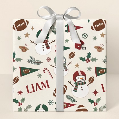 Personalized Football Christmas Snowman Wrapping Paper