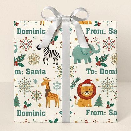 Personalized Safari Christmas Animals Wrapping Paper