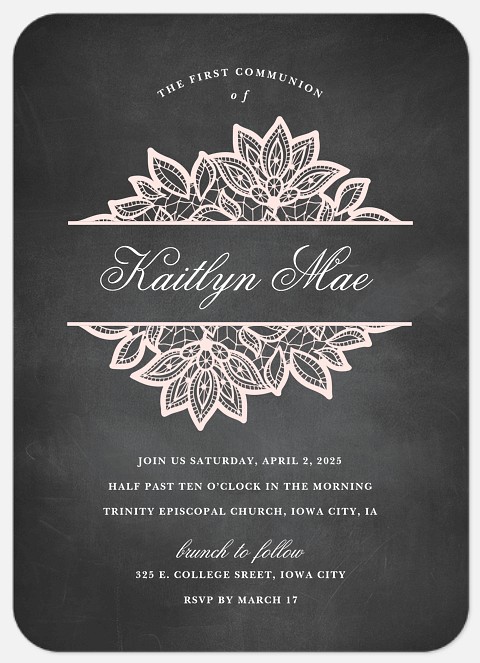 Chalkboard Lace First Communion Invitations