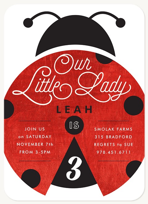 Little Lady Bug Kids Birthday Invitations