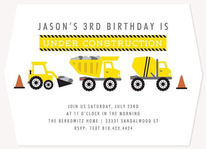 Under Construction Kids Birthday Invitations