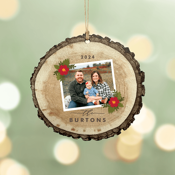 Poinsettia Snapshot Personalized Ornaments