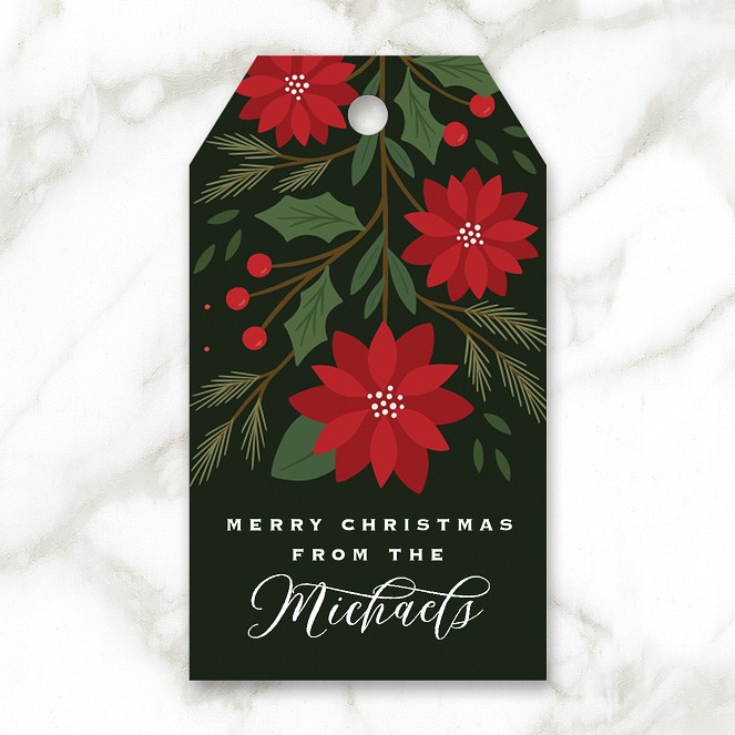 Printed Poinsettias Custom Gift Tags