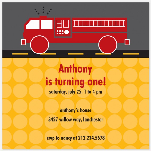 Fire Engine Fun Kids' Birthday Invitations