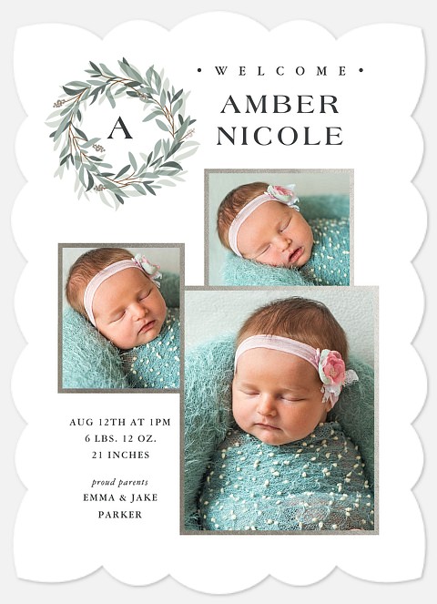 Fresh Greenery Baby Birth Announcements