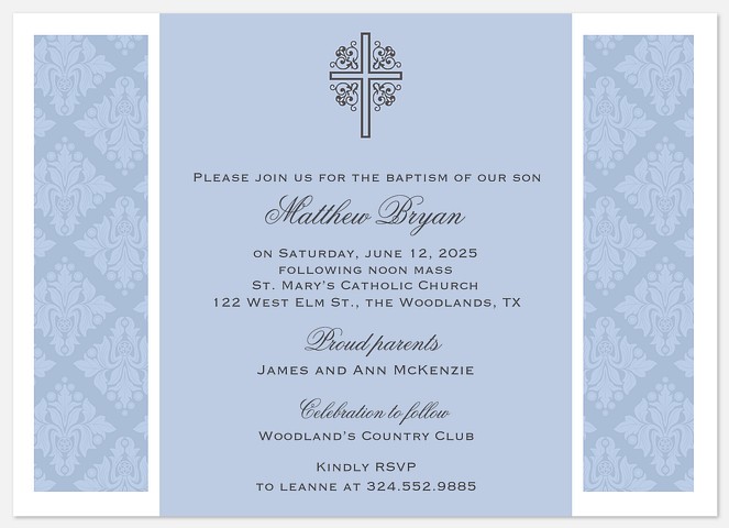 Victorian Blue Baptism Christening Invitations