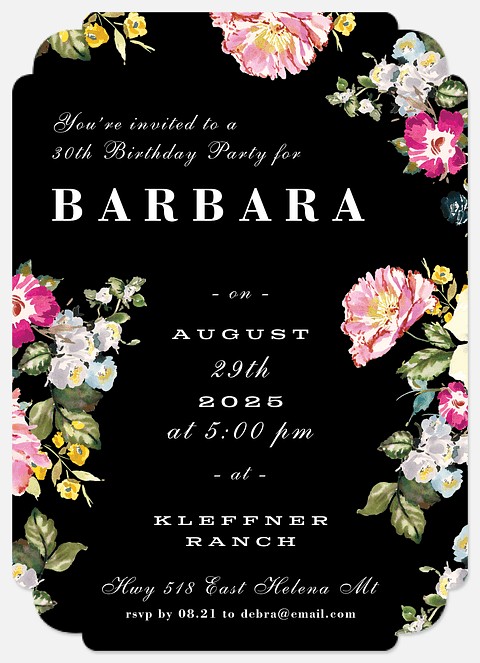 Midnight Florals Adult Birthday Invitations