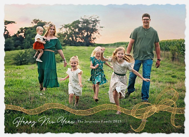 Wavy Ribbon New Years Photo Cards